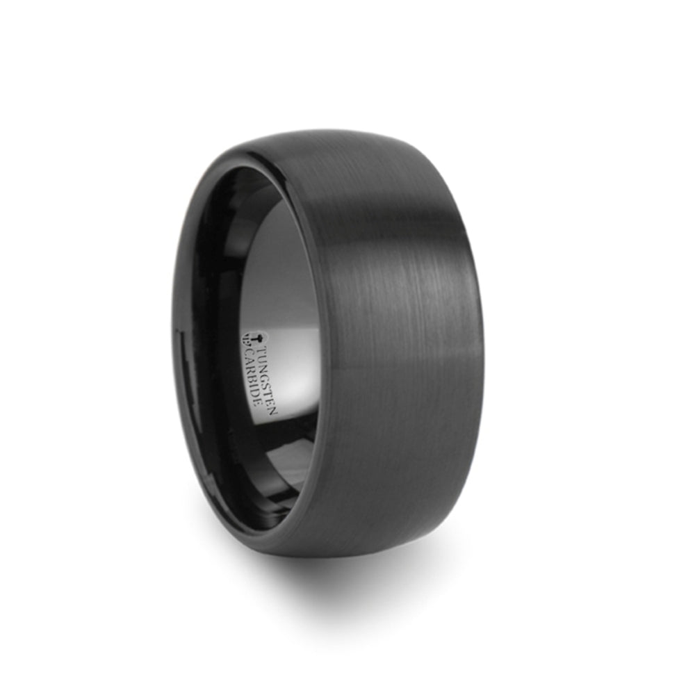 Mens Tungsten Carbide Domed Black Wedding Ring - Brush Finished Comfort Fit - 2mm 4mm 6mm 8mm 10mm 12mm Wide - Style name: RAIDER
