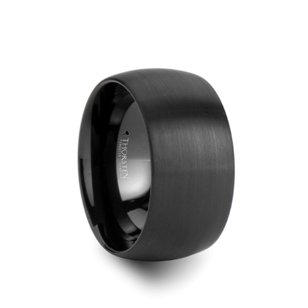 Mens Tungsten Carbide Domed Black Wedding Ring - Brush Finished Comfort Fit - 2mm 4mm 6mm 8mm 10mm 12mm Wide - Style name: RAIDER