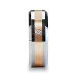 Load image into Gallery viewer, Mens Tungsten Carbide Rose Gold Inlaid Diamond Wedding Ring - Beveled Comfort Fit - 8mm Wide - Style name: ENZO
