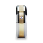 Load image into Gallery viewer, Mens Tungsten Carbide 14K Gold Inlaid Diamond Wedding Ring - Beveled Comfort Fit - 8mm Wide - Style name: FABIAN
