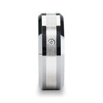 Load image into Gallery viewer, Mens Tungsten Silver Inlaid Diamond Wedding Ring - Beveled Comfort Fit - 8mm Wide - Style name: LEOPOLD
