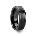 Load image into Gallery viewer, Mens Black Ceramic Black Carbon Fiber Inlaid Wedding Ring - Polished Comfort Fit - 4mm 6mm 7mm 8mm 10mm 12mm Wide - Style name: ONYX
