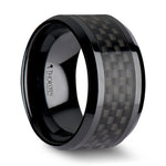Load image into Gallery viewer, Mens Black Ceramic Black Carbon Fiber Inlaid Wedding Ring - Polished Comfort Fit - 4mm 6mm 7mm 8mm 10mm 12mm Wide - Style name: ONYX
