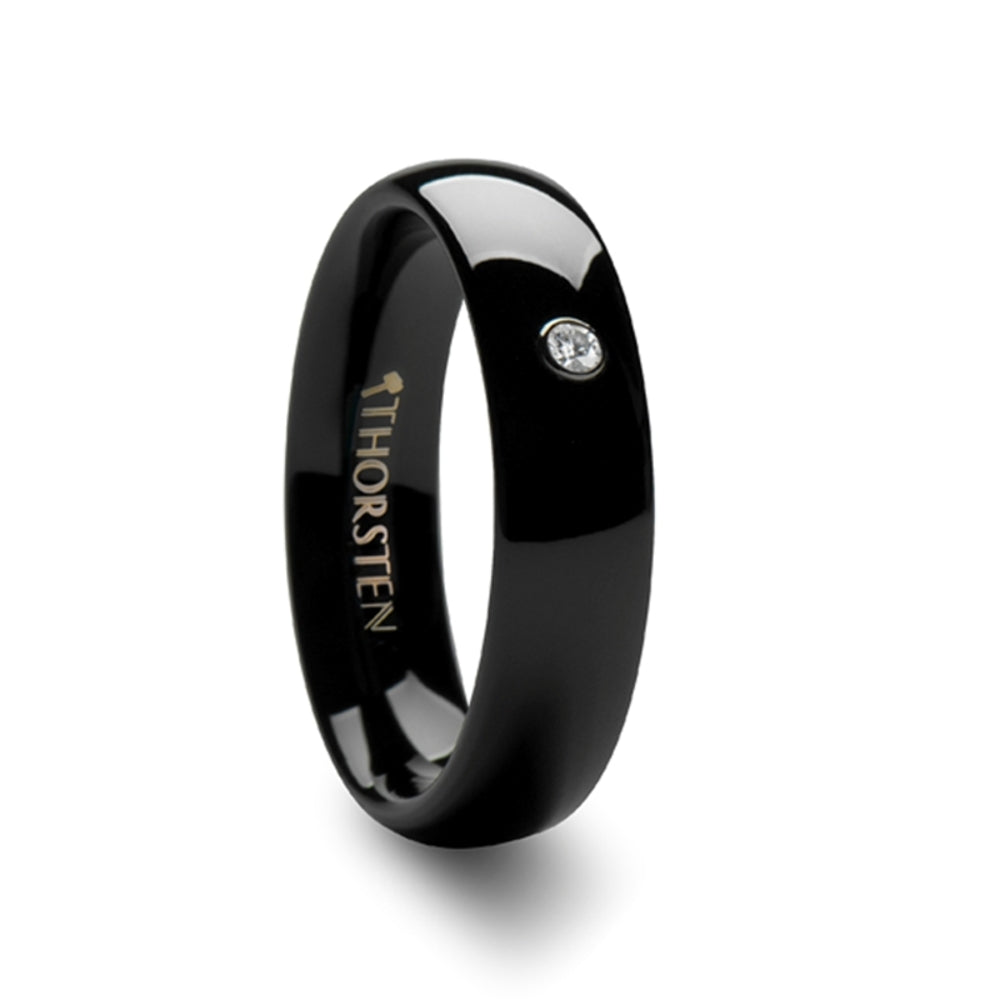 Mens Black Ceramic Diamond Wedding Ring - Domed Comfort Fit - 6mm Wide - Style name: MAGMA