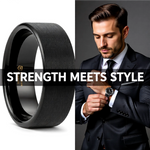 Load image into Gallery viewer, Mens Tungsten Carbide Flat Black Wedding Ring - Brushed Finish Comfort Fit - 2mm 4mm 6mm 7mm 8mm 10mm 12mm Wide - Style name: SAN ANTONIO
