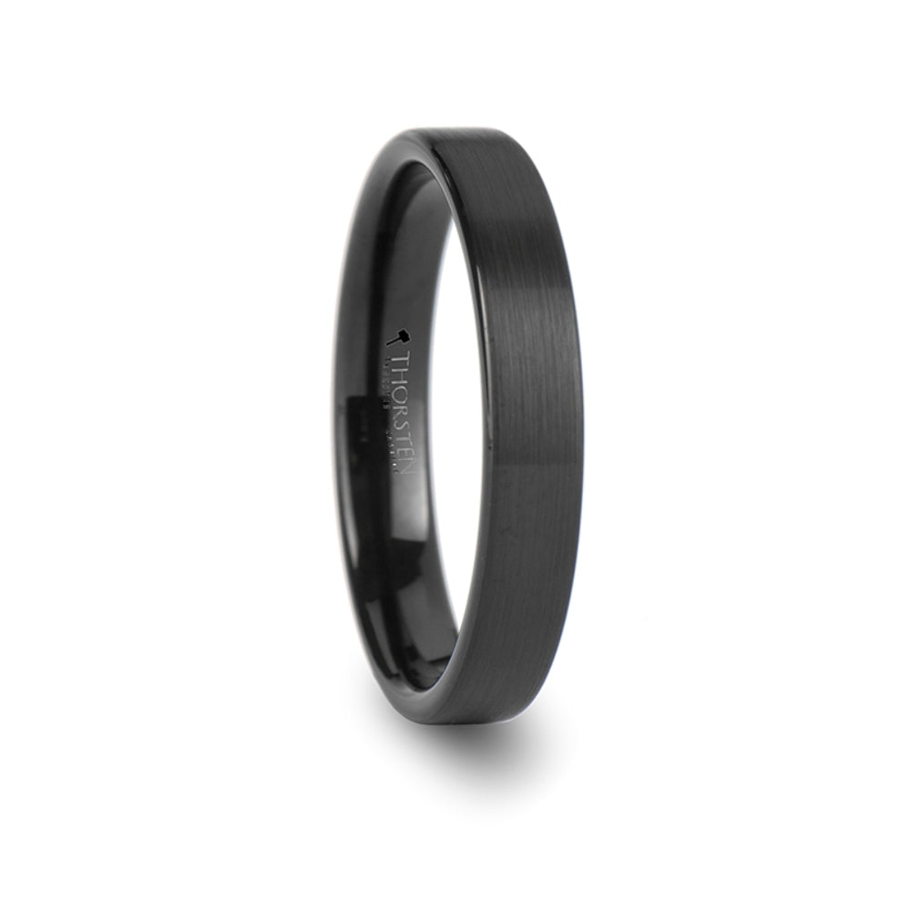 Mens Tungsten Carbide Flat Black Wedding Ring - Brushed Finish Comfort Fit - 2mm 4mm 6mm 7mm 8mm 10mm 12mm Wide - Style name: SAN ANTONIO
