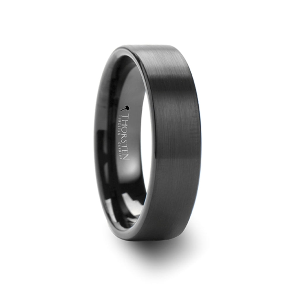 Mens Tungsten Carbide Flat Black Wedding Ring - Brushed Finish Comfort Fit - 2mm 4mm 6mm 7mm 8mm 10mm 12mm Wide - Style name: SAN ANTONIO