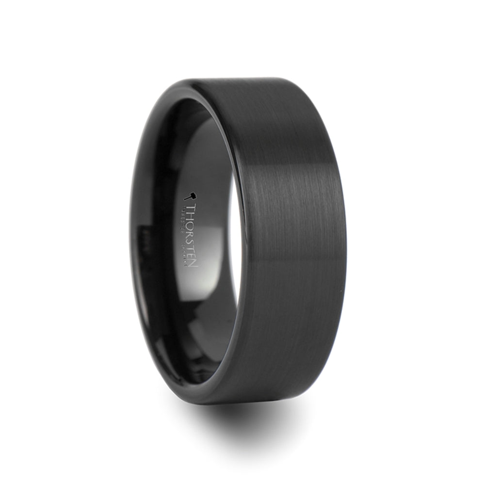 Mens Tungsten Carbide Flat Black Wedding Ring - Brushed Finish Comfort Fit - 2mm 4mm 6mm 7mm 8mm 10mm 12mm Wide - Style name: SAN ANTONIO