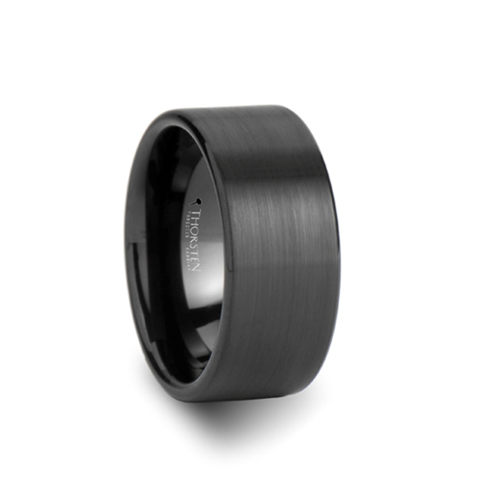 Mens Tungsten Carbide Flat Black Wedding Ring - Brushed Finish Comfort Fit - 2mm 4mm 6mm 7mm 8mm 10mm 12mm Wide - Style name: SAN ANTONIO