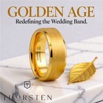 Load image into Gallery viewer, Mens Tungsten Gold Plated Brushed Center Wedding Ring - Beveled Polished Edge Comfort Fit - 6mm 8mm Wide - Style name: HONOR
