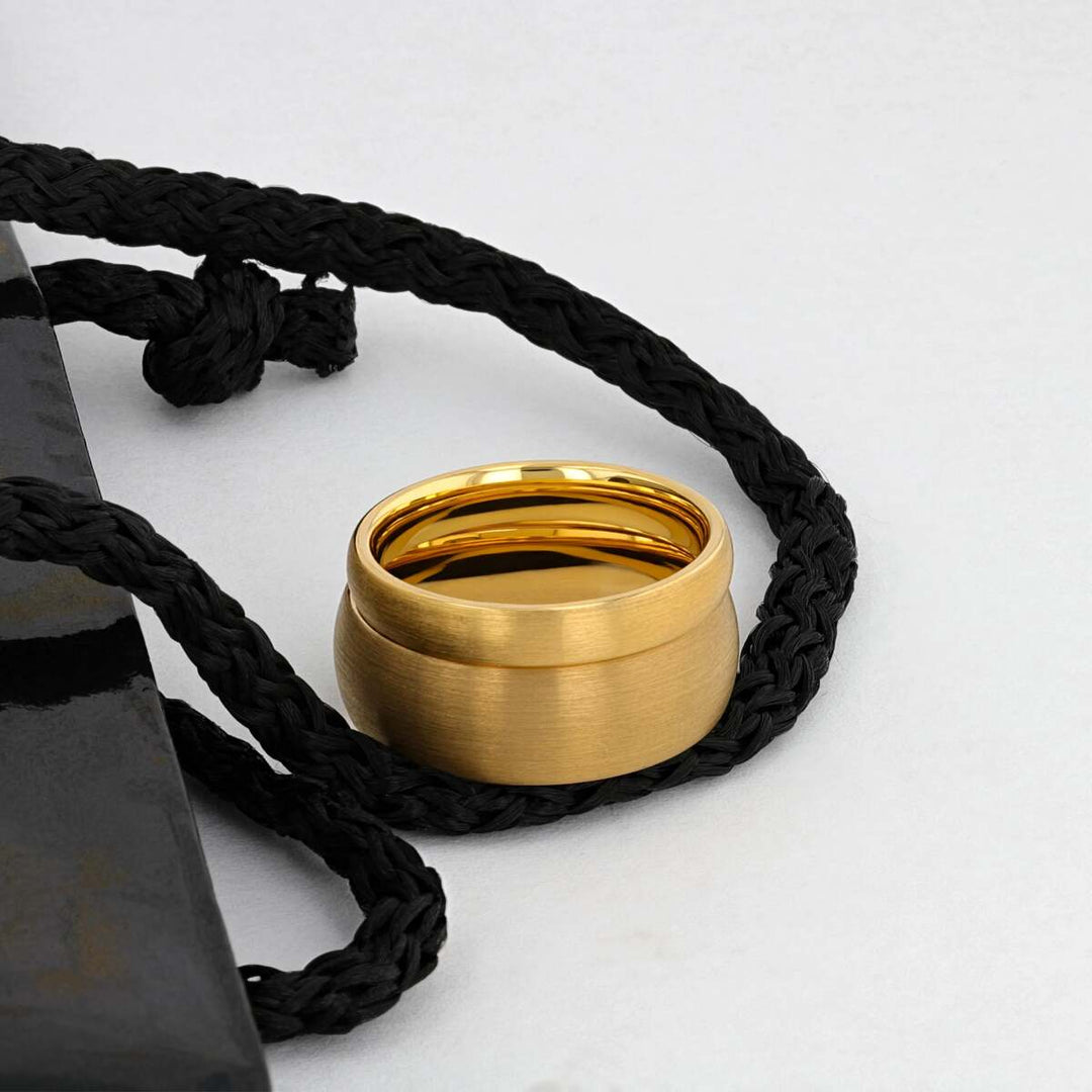 Mens Tungsten Gold Plated Domed Wedding Ring - Brushed Finish Comfort Fit - 8mm Wide - Style name: MILLER