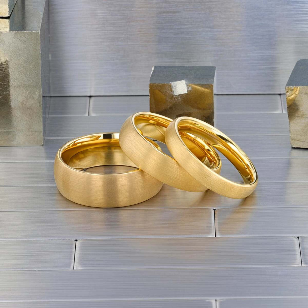 Mens Tungsten Gold Plated Domed Wedding Ring - Brushed Finish Comfort Fit - 8mm Wide - Style name: MILLER