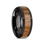 Load image into Gallery viewer, Mens Black Ceramic Teak Wood Inlay Wedding Ring - Polished Domed Comfort Fit - 8mm Wide - Style name: TULIAN
