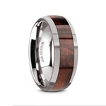 Load image into Gallery viewer, Mens Domed Tungsten Redwood Inlay Wedding Ring - Polished Edged Comfort Fit - 8mm Wide - Style name: GROVE
