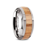Load image into Gallery viewer, Mens Tungsten Red Oak Wood Inlay Domed Wedding Ring - Polished Edges Comfort Fit - 8mm Wide - Style name: CINDER
