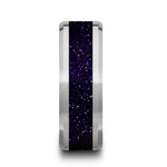 Load image into Gallery viewer, Mens Beveled Tungsten Purple Goldstone Inlay Wedding Ring - Polished Finish Comfort Fit - 8mm Wide - Style name: MAKI
