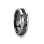 Load image into Gallery viewer, Mens Tungsten Carbide Black Ceramic Gear Teeth Pattern Wedding Ring - Satin Finished Comfort Fit - 6mm 8mm 10mm Wide - Style name: HELIX
