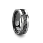 Load image into Gallery viewer, Mens Tungsten Carbide Black Ceramic Gear Teeth Pattern Wedding Ring - Satin Finished Comfort Fit - 6mm 8mm 10mm Wide - Style name: HELIX
