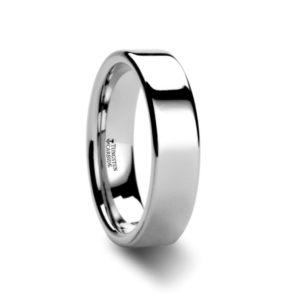 Mens Tungsten Carbide White Wedding Ring - Flat Style Comfort Fit - 2mm 4mm 6mm 7mm 8mm 10mm 12mm Wide - Style name: STOCKTON