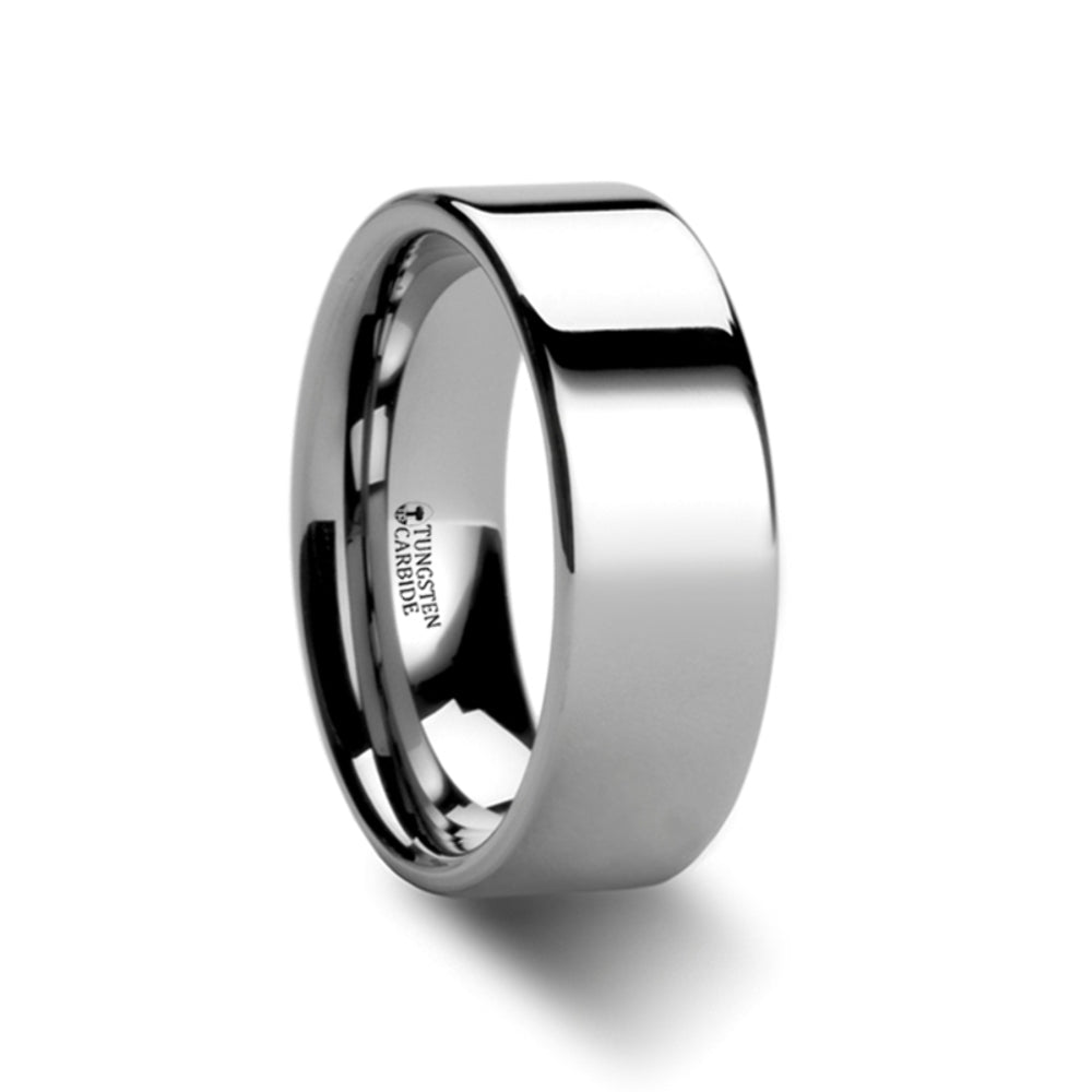 Mens Tungsten Carbide White Wedding Ring - Flat Style Comfort Fit - 2mm 4mm 6mm 7mm 8mm 10mm 12mm Wide - Style name: STOCKTON