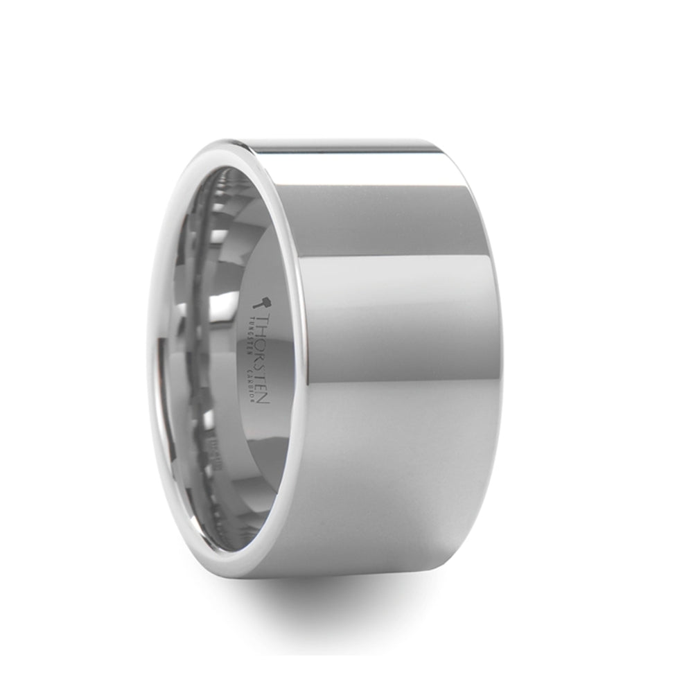 Mens Tungsten Carbide White Wedding Ring - Flat Style Comfort Fit - 2mm 4mm 6mm 7mm 8mm 10mm 12mm Wide - Style name: STOCKTON