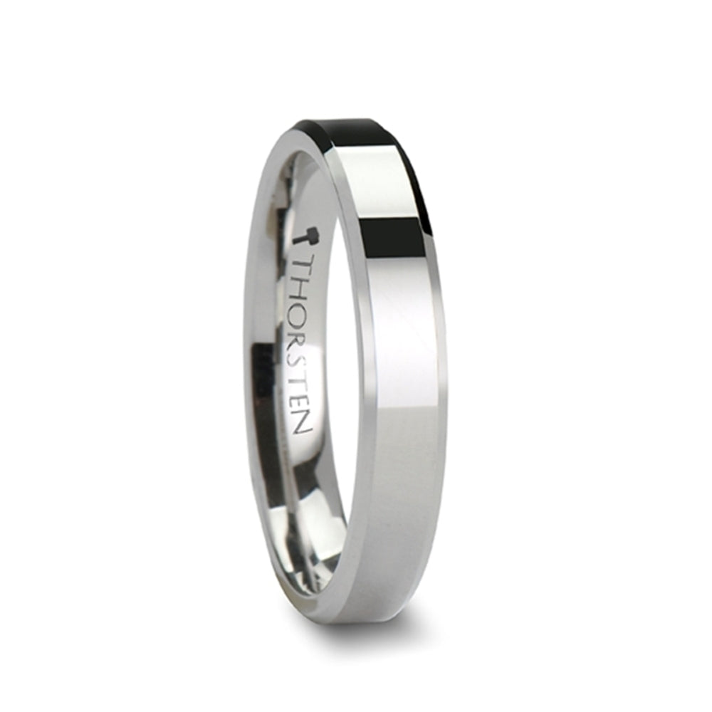 Mens Tungsten Carbide White Wedding Ring - Beveled Comfort Fit - 4mm 6mm 7mm 8mm 10mm 12mm Wide - Style name: LINCOLN
