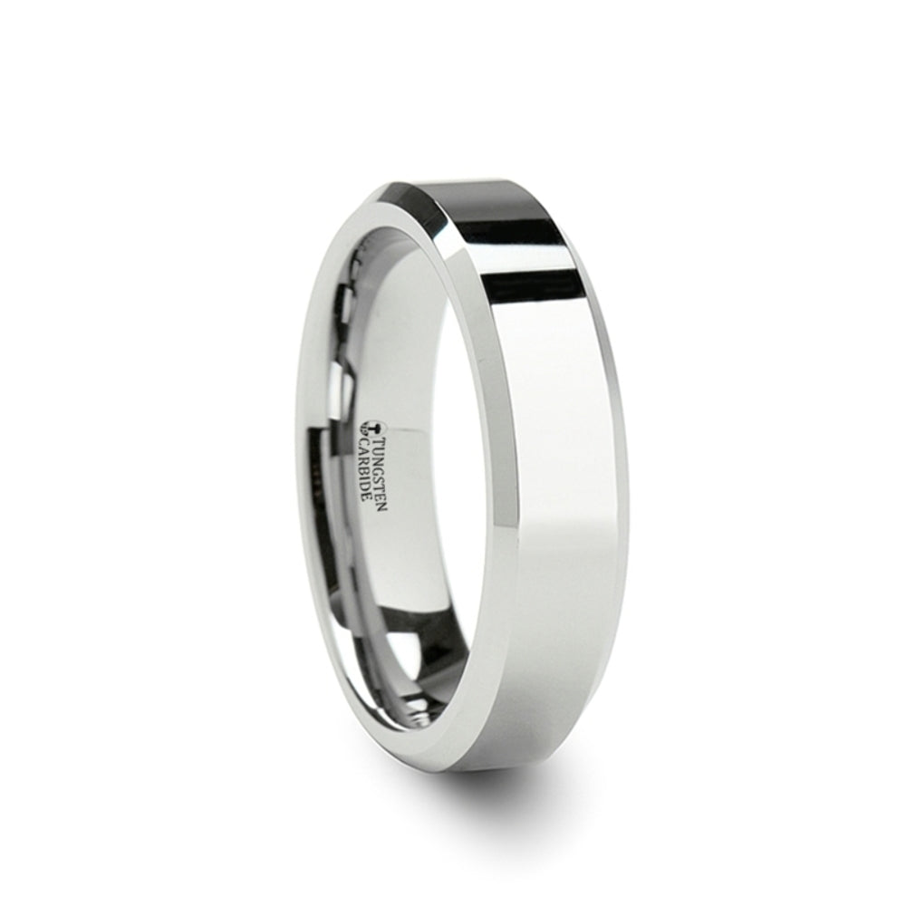Mens Tungsten Carbide White Wedding Ring - Beveled Comfort Fit - 4mm 6mm 7mm 8mm 10mm 12mm Wide - Style name: LINCOLN