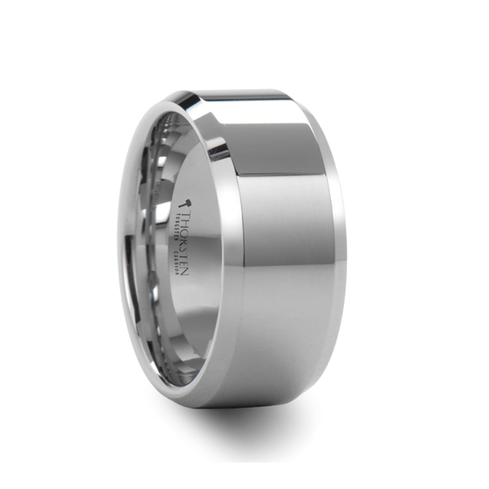 Mens Tungsten Carbide White Wedding Ring - Beveled Comfort Fit - 4mm 6mm 7mm 8mm 10mm 12mm Wide - Style name: LINCOLN