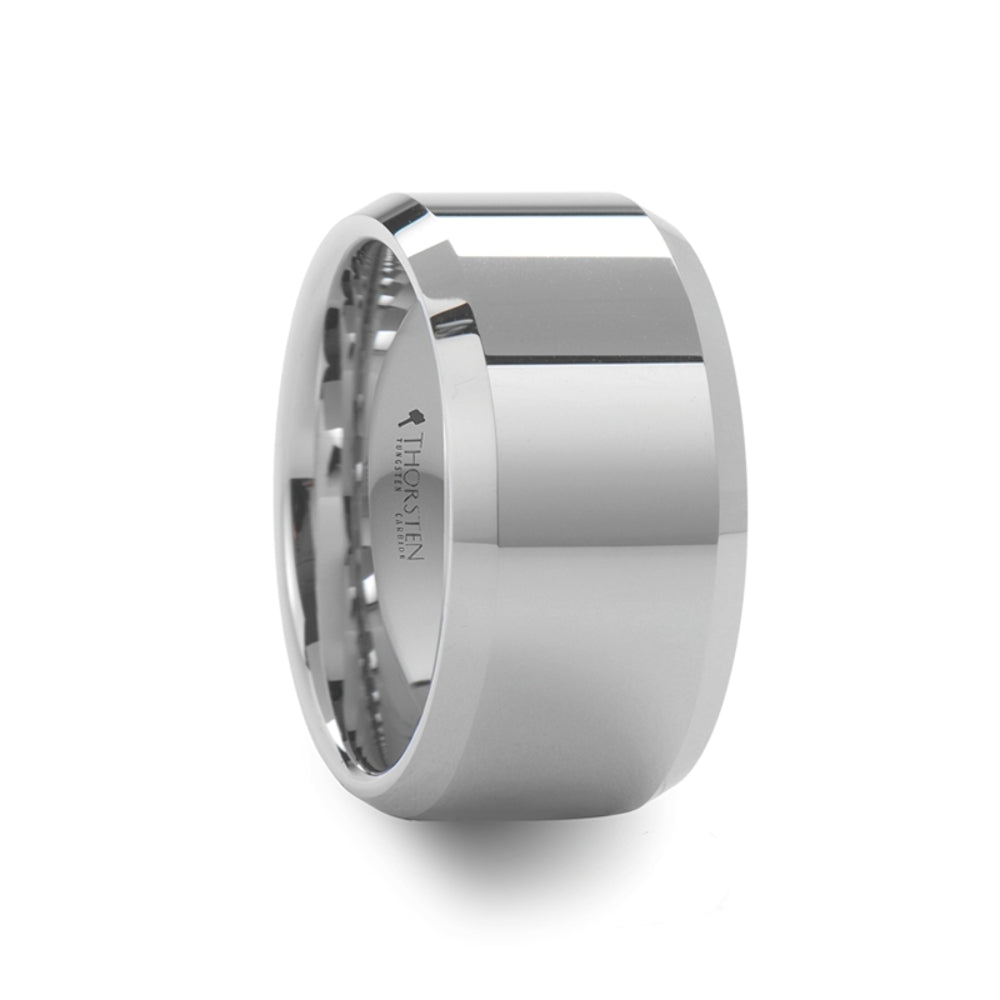 Mens Tungsten Carbide White Wedding Ring - Beveled Comfort Fit - 4mm 6mm 7mm 8mm 10mm 12mm Wide - Style name: LINCOLN