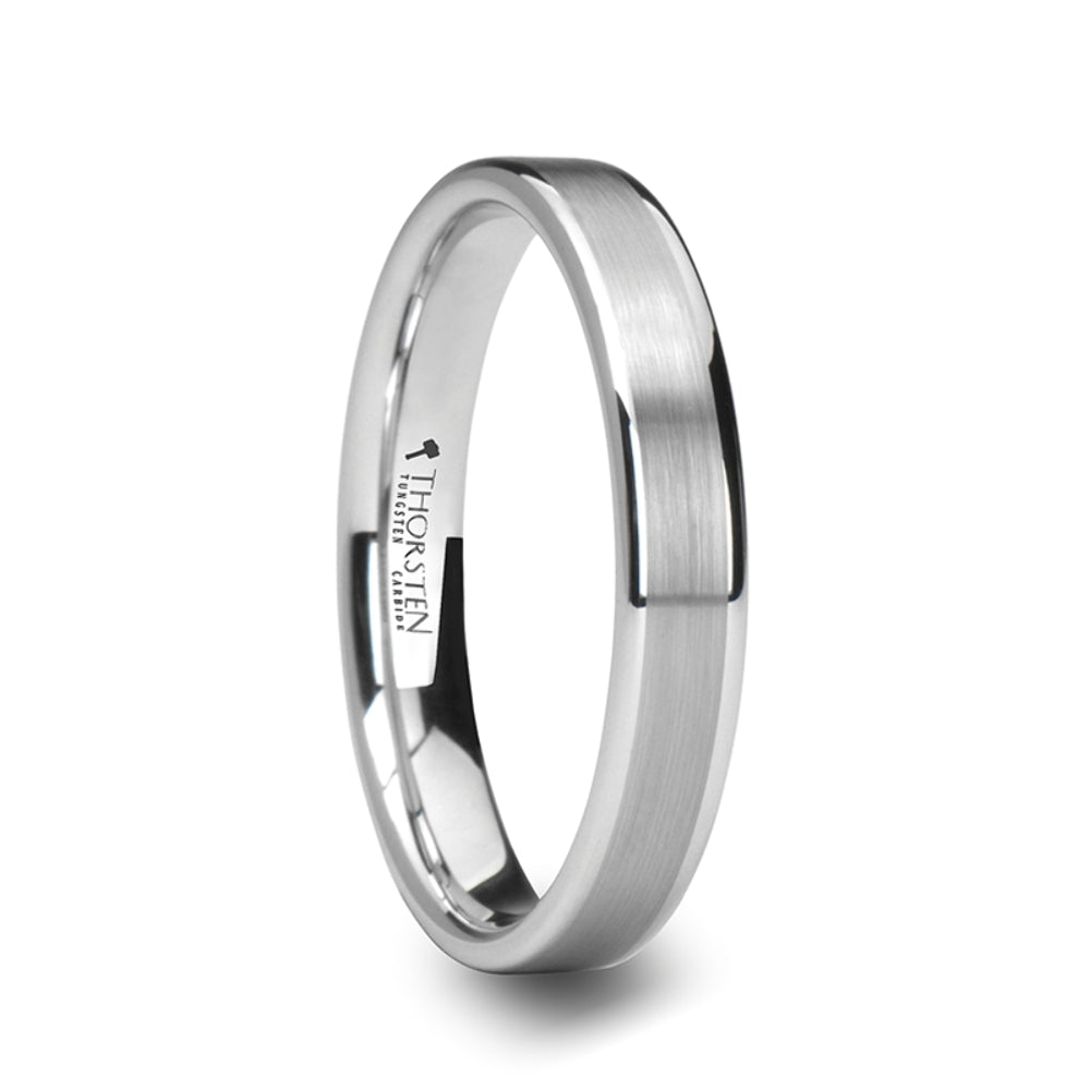 Mens White Tungsten Carbide Wedding Ring - Flat Brushed Comfort Fit - 4mm 6mm 8mm Wide - Style name: WAYNE