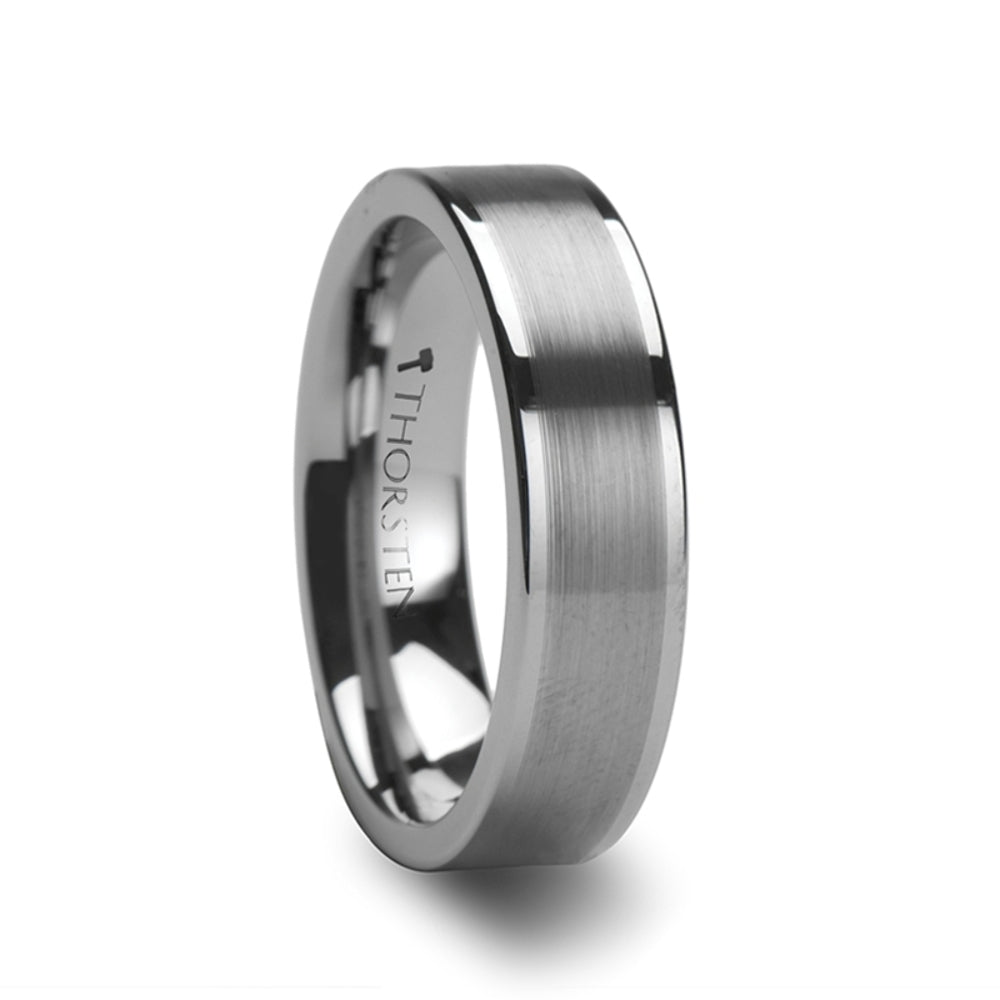 Mens White Tungsten Carbide Wedding Ring - Flat Brushed Comfort Fit - 4mm 6mm 8mm Wide - Style name: WAYNE