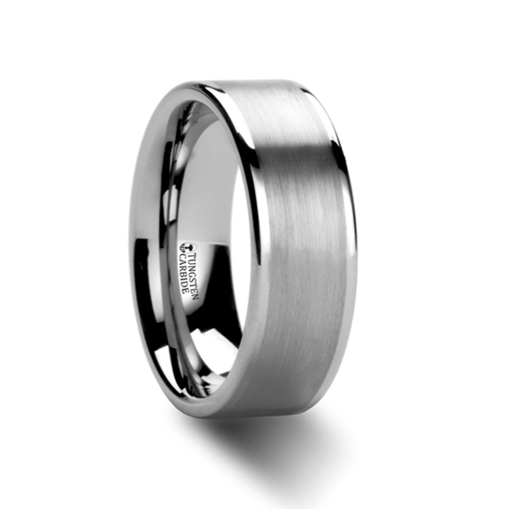 Mens White Tungsten Carbide Wedding Ring - Flat Brushed Comfort Fit - 4mm 6mm 8mm Wide - Style name: WAYNE