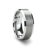 Load image into Gallery viewer, Mens White Tungsten Carbide Brushed Center Wedding Ring - Beveled Edged Comfort Fit - 4mm Wide - Style name: PETERSBURG - Ring Size 4
