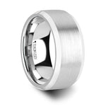 Load image into Gallery viewer, Mens White Tungsten Carbide Brushed Center Wedding Ring - Beveled Edged Comfort Fit - 4mm Wide - Style name: PETERSBURG - Ring Size 4
