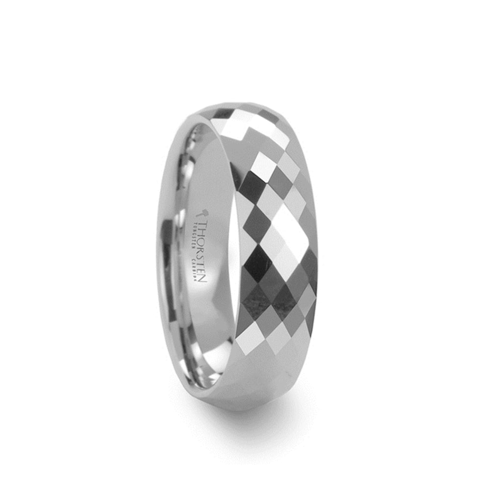 Mens White Tungsten Carbide 288 Diamond Faceted Wedding Ring - Polished Finish Comfort Fit - 4mm 6mm 8mm Wide - Style name: SCOTTSDALE