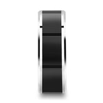 Load image into Gallery viewer, Mens Tungsten Carbide Grooved Black Ceramic Center Wedding Ring - Polished Beveled Edges Comfort Fit - 8mm Wide - Style name: ROCHESTER
