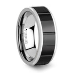 Load image into Gallery viewer, Mens Tungsten Carbide Grooved Black Ceramic Center Wedding Ring - Polished Beveled Edges Comfort Fit - 8mm Wide - Style name: ROCHESTER
