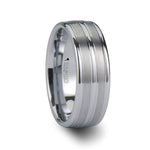 Load image into Gallery viewer, Mens Tungsten Carbide Triple Grooved White Wedding Ring - Brushed Comfort Fit - 8mm Wide - Style name: VANCOUVER
