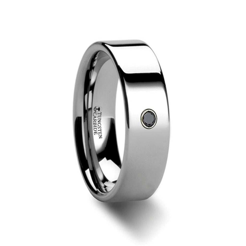Mens Tungsten Carbide Black Diamond Wedding Ring - Flat Polished Comfort Fit - 6mm 8mm Wide - Style name: KNOXVILLE