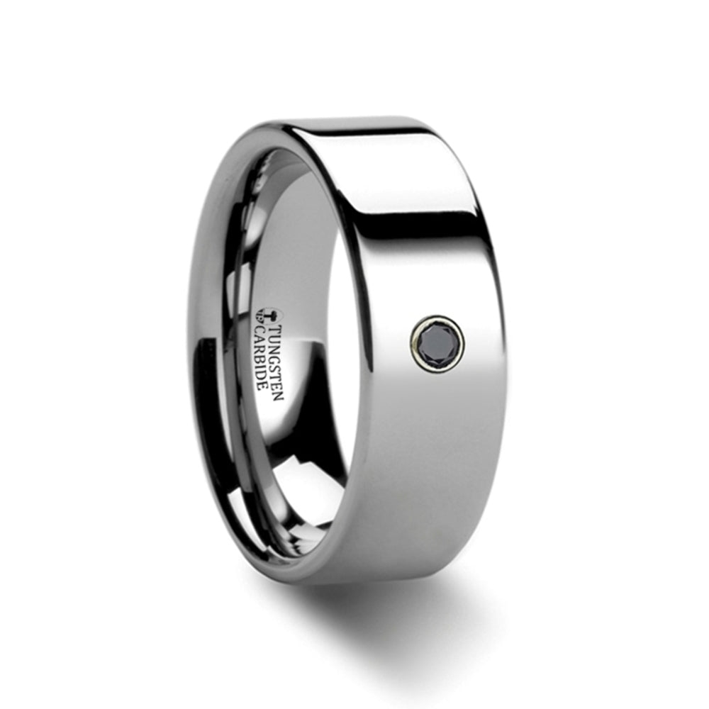 Mens Tungsten Carbide Black Diamond Wedding Ring - Flat Polished Comfort Fit - 6mm 8mm Wide - Style name: KNOXVILLE