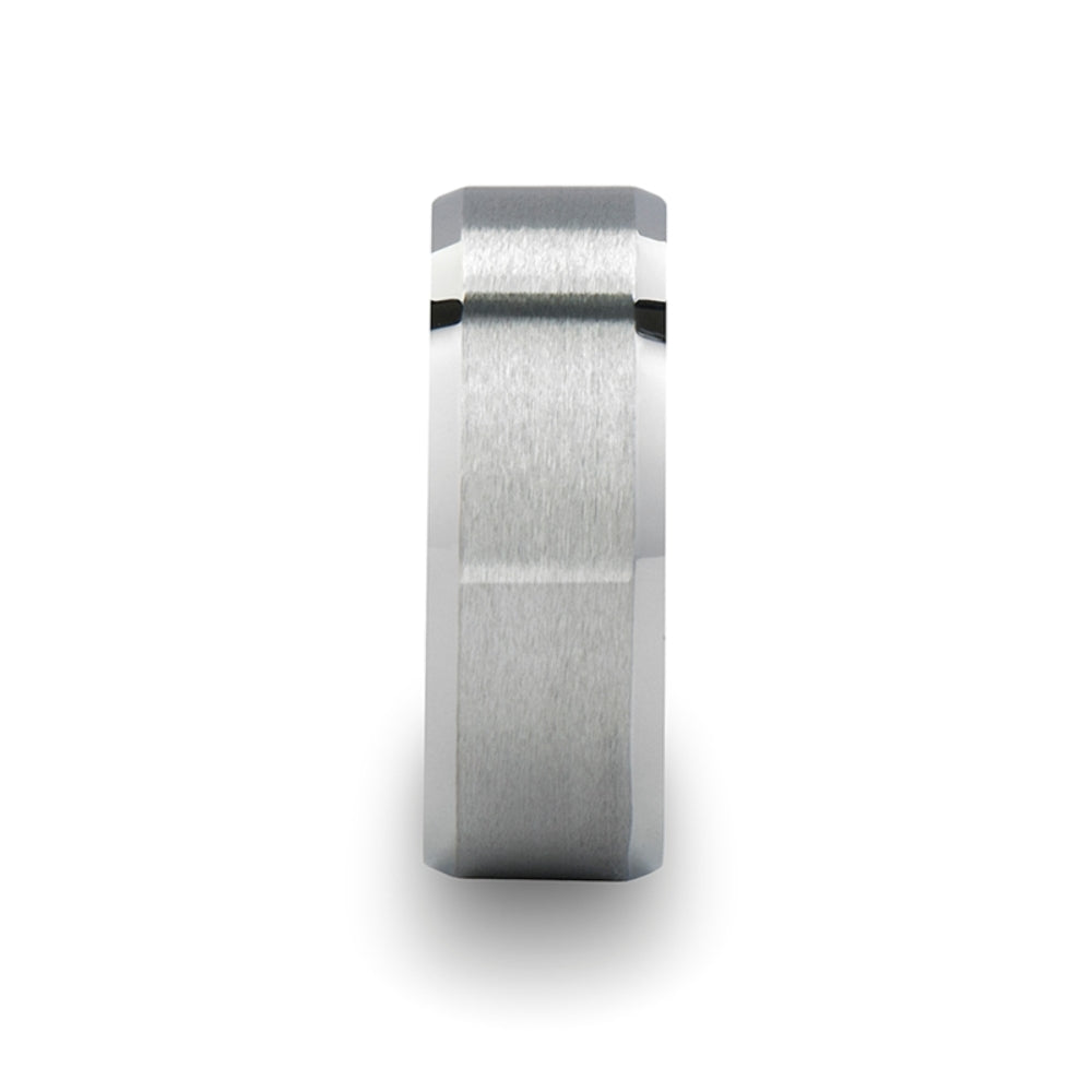 Mens White Tungsten Carbide Square Shape Wedding Ring - Brushed Finish Comfort Fit - 8mm Wide - Style name: STERLING