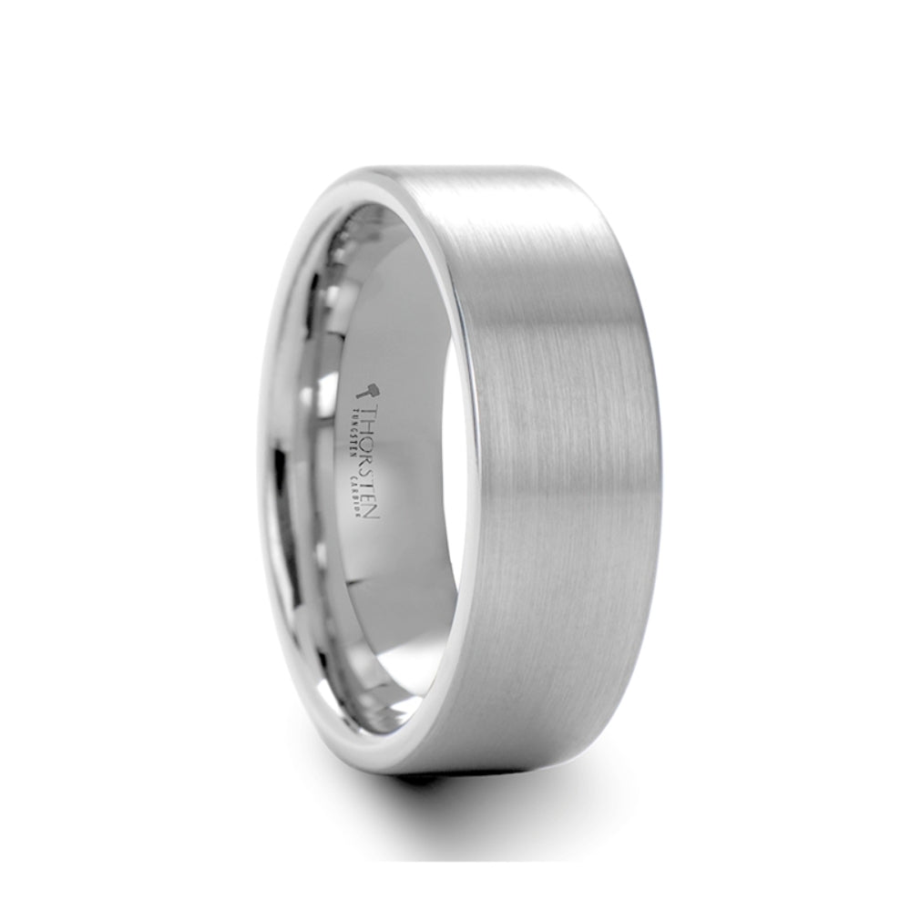 Mens White Tungsten Carbide Wedding Ring - Flat Brushed Comfort Fit - 2mm 4mm 6mm 8mm Wide - Style name: MASON