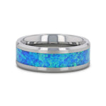 Load image into Gallery viewer, Mens Tungsten Blue Green Opal Inlay Wedding Ring - Polished Comfort Fit - 4mm 6mm 8mm 10mm Wide - Style name: QUASAR
