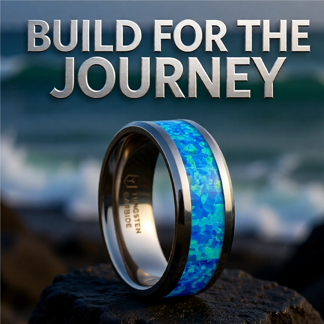 Mens Tungsten Blue Green Opal Inlay Wedding Ring - Polished Comfort Fit - 4mm 6mm 8mm 10mm Wide - Style name: QUASAR