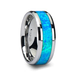 Load image into Gallery viewer, Mens Tungsten Blue Green Opal Inlay Wedding Ring - Polished Comfort Fit - 4mm 6mm 8mm 10mm Wide - Style name: QUASAR
