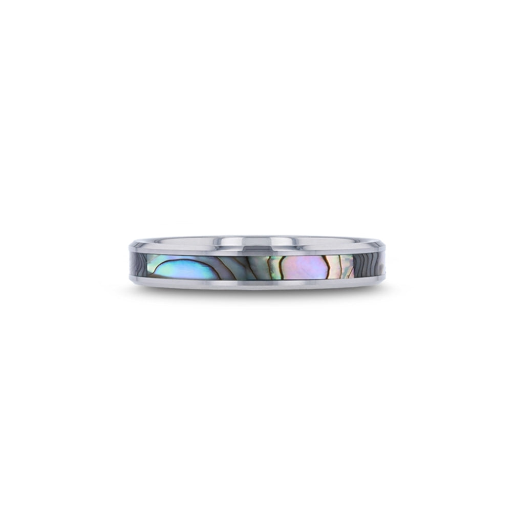 Mens Tungsten Carbide Mother of Pearl Inlay Wedding Ring - Polished Beveled Comfort Fit - 4mm 6mm 7mm 8mm 10mm Wide - Style name: MAUI