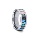 Load image into Gallery viewer, Mens Tungsten Carbide Mother of Pearl Inlay Wedding Ring - Polished Beveled Comfort Fit - 4mm 6mm 7mm 8mm 10mm Wide - Style name: MAUI
