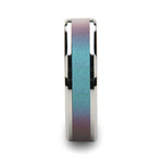 Load image into Gallery viewer, Mens Tungsten Carbide Blue/Purple Color Changing Inlay Wedding Ring - Flat Brushed Comfort Fit - 4mm 6mm 8mm 10mm Wide - Style name: STINGRAY
