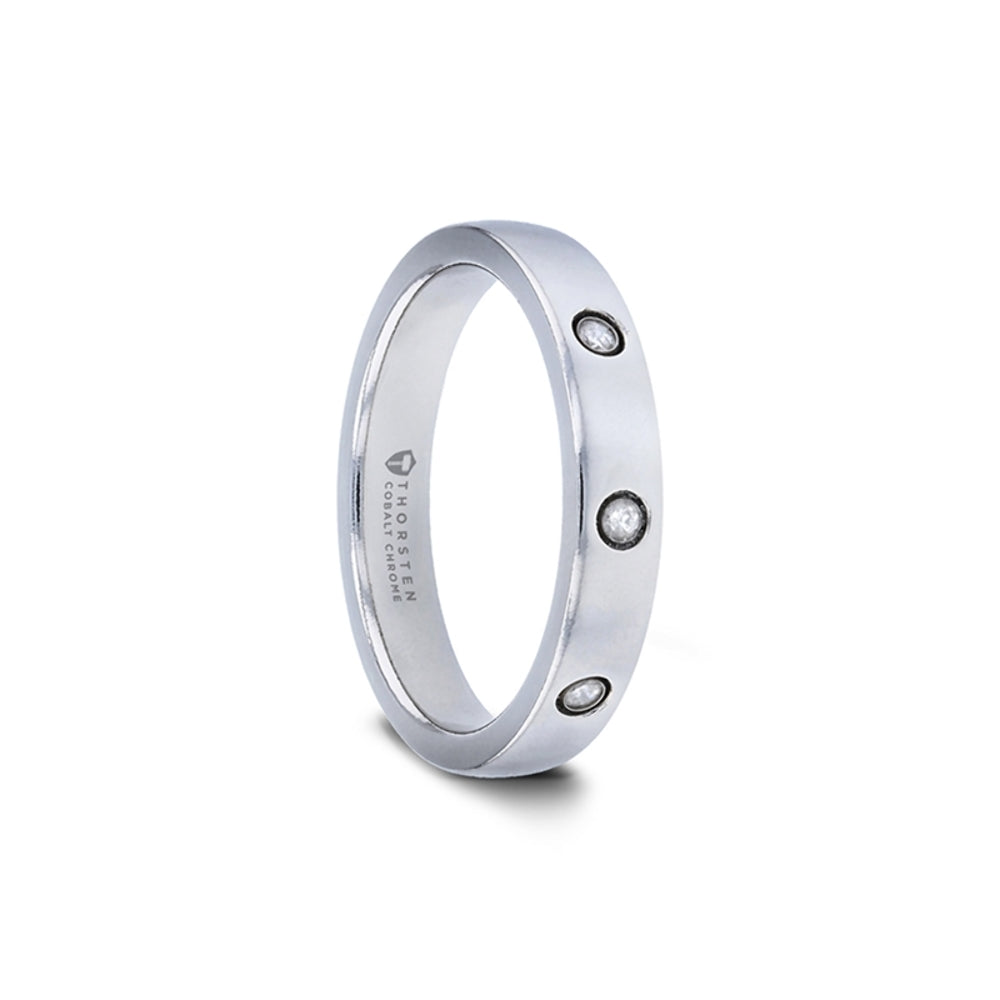 Mens Comfort Fit -Domed White Tungsten Carbide Diamond Wedding Band - 4mm Wide - Style name: ISABELLA - Lifetime Warranty
