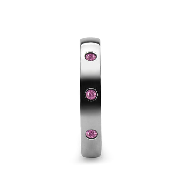 Mens Tungsten White 3 Pink Sapphires Wedding Ring - Domed Comfort Fit - 4mm Wide - Style name: DIANA